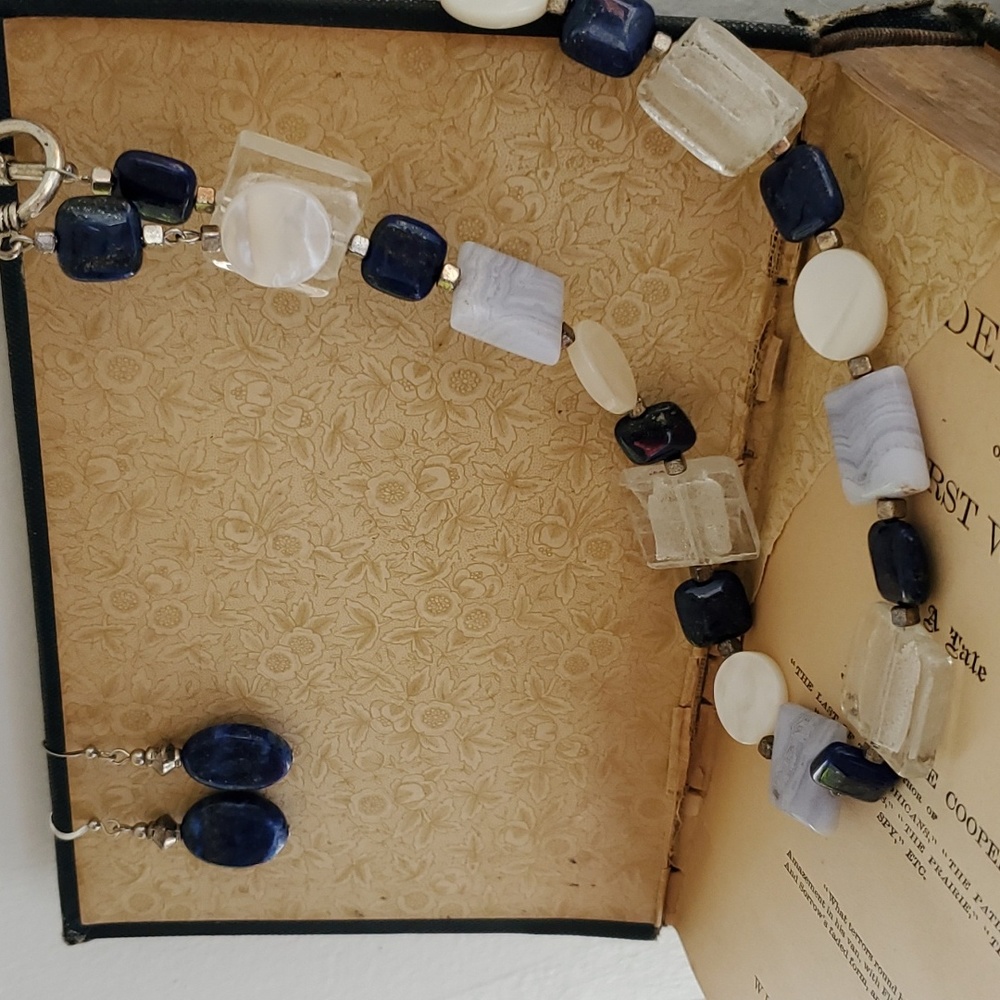 🩷 Smithsonian Blue and White Necklace and Earrings Set